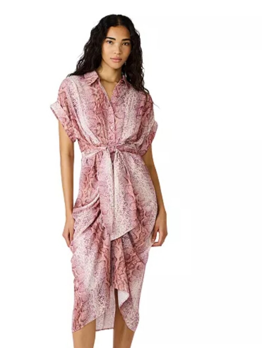 Steve Madden Pink Printed Collared Midi Dress